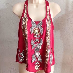 Small Fushia sequin razor back top